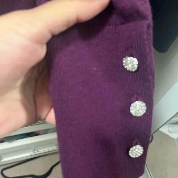Halogen Nordstrom purple  Long Sleeve Top crystal Button Details sweater - Picture 2 of 5